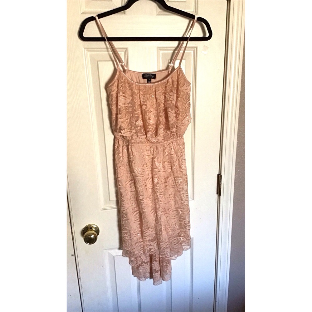 Love Reign Dress Size M Peach Lace Lined Straps Ruffle High Low Hem